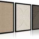 Boho Modern Wall Art Pictures Neutral Abstract Canvas Wall Decor Minimalist Line Wall Art Beige Brown Black Poster Mid Century Painting Artwork for Living Room Bedroom 12x16x3 Inch Wood Framed, Brown Modern Art