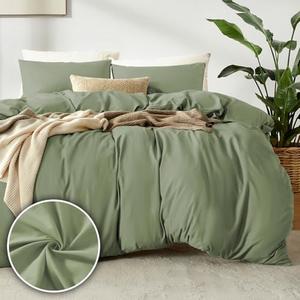 Dreamhood Duvet Cover Queen Size 90x90 and 2 Pillow Cases Soft Comfy Duvet Cover Set 3 Pieces with Button Closure Breathable Durable Bedding for All Seasons Light Olive Green