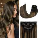 Aison Clip in Hair Extensions Real Human Hair 70G Natural Black to Chestnut Brown 100% Remy Human Hair Soft Silky Straight 7pcs 16clips One Pack 18 Inch (18 Inch, Natural Black to Chestnut Brown)