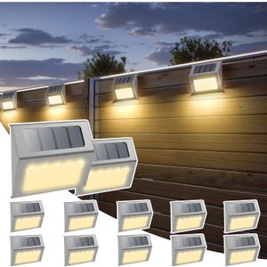 Otdair Solar Lights Outdoor Waterproof, Solar Fence Lights Auto On/Off, Bright LED Outdoor Lighting for Fence, Patio, Deck, Garden, Pathway (12 PCS, Silver-Warm)