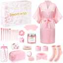 Shyyween 15 Pcs Birthday Gifts for Women Robe Sets for Women Spa Basket Set Graduation Gifts Bath Robe Make up Brushes Scented Candle Fluffy Socks Coffee Cup for Mom Nurse Girlfriend Wife(Pink)