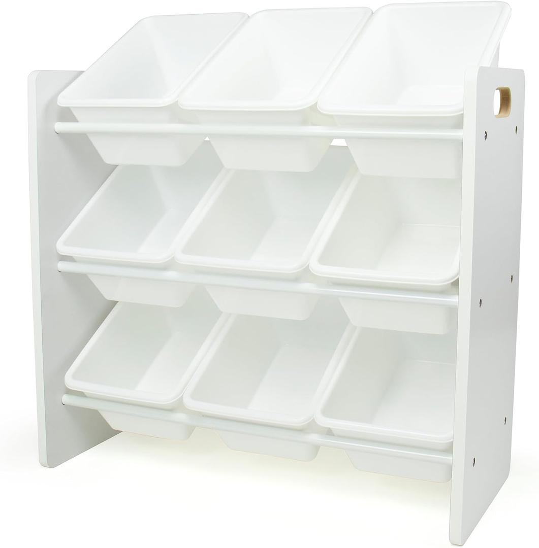 Humble Crew Toy Storage Organizer with 9 Removable Storage Bins for Kids Playroom, 3-Tier Toddler Toy Organization and Storage, White/White, 65.5 x 28 x 60 cm