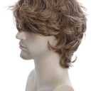 karlery Male Mens Short Curly Fluffy Brown Wig with Bang Halloween Cosplay Wig