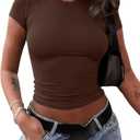 WDIRARA Women's Basic Crew Neck Short Sleeve T Shirt Fitted Tee Going Out Crop Top, Size Medium