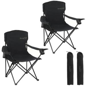 SUNNYFEEL Portable Camping Chair with Side Pockets & Cup Holder 300LBS Capacity Padded Portable Outdoor Chair, Carry Bag Included, Great for Camping, Tailgating, Firepits, Patio, & More Black