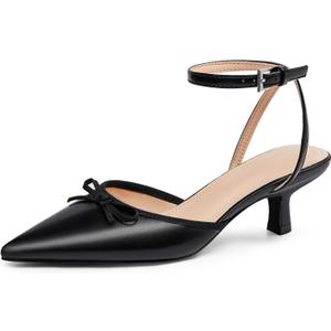 Coutgo Satin Kitten Low Heels with Bow Closed Pointed Toe Short Pumps Dress Wedding Party Shoes, Size 7