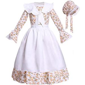 Vibsion Girls Prairie Pioneer Costume Pilgrim Dress Floral Costumes for Girls XXL