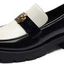 ToroToro Loafers for Women, Black & White Platform Chunky Slip-On for Business & Casual Wear, Comfortable Matte Leather Dress Shoes, 7, Black/White