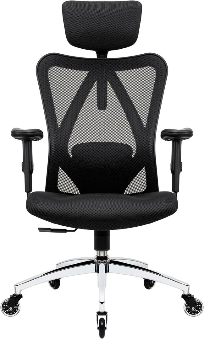 Duramont Ergonomic Office Chair with Rollerblade Wheels - High Back Breathable Mesh Desk Chair, 4D Lumbar Support, Memory Foam Seat, Adjustable Headrest and Armrests, Reclines, Black