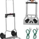 Folding Hand Truck, 180 Lbs Capacity Heavy Duty Portable Dolly Cart, Steel Trolley with Bungee Cord, Telescopic Handle and Rubber Wheels for Moving Shopping Travel Office Use