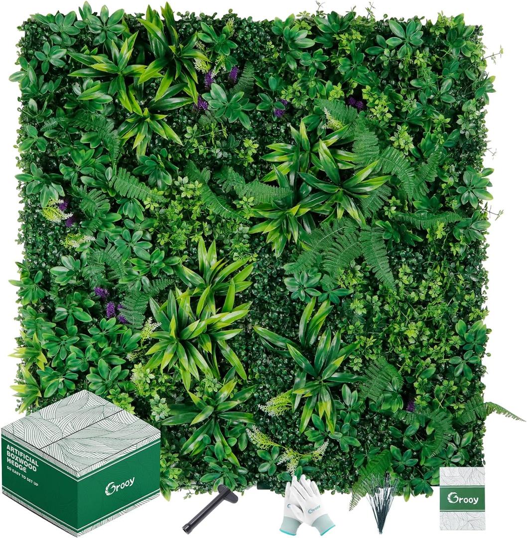 Grooy Artificial Boxwood Panels, Grass Wall Panels 20"x20"(8pcs), Privacy Hedge Fence Screen with UV Protection, Fake Greenery Backdrop for Indoor Wedding and Outdoor Garden Backyard (Dracaena)