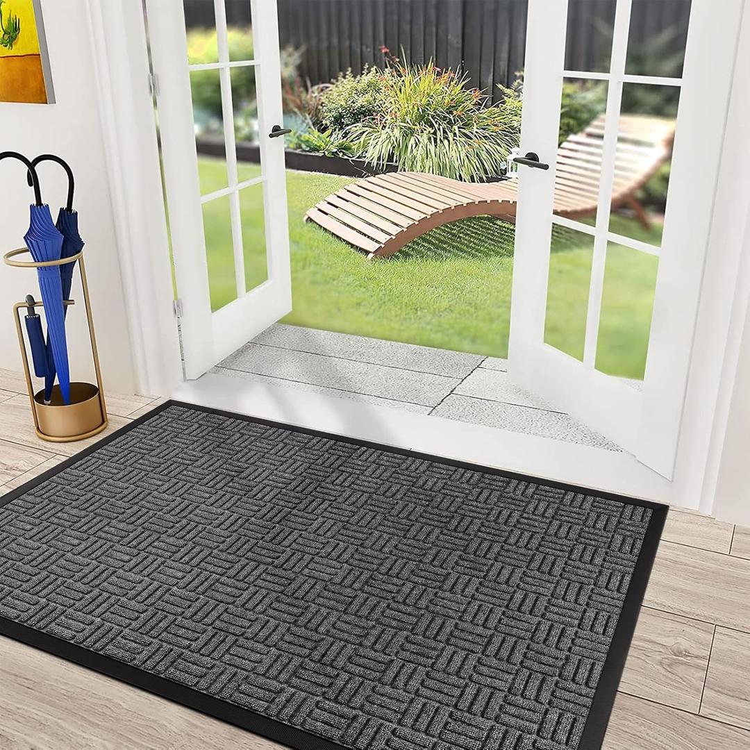 Mibao Front Door Mat, Heavy Duty Durable Welcome Mat for Outdoor Indoor, Dirt Trapper Waterproof Super Absorbent Door Mat for Entryway Outside Patio Porch, 61.5" x 36", Gray (Grey)