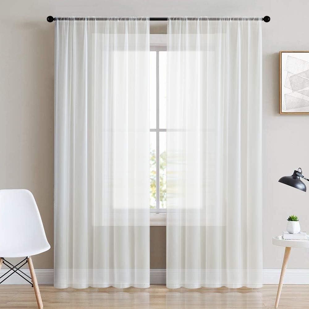 MRTREES White Sheer Curtains 95 inch Length Sheers Living Room Curtain Panels Voile Window Treatment Set Bedroom Drapes Light Filtering Rod Pocket 2 Panels Off White