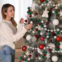 Newwiee 6 Pcs 11.8 Inch Christmas Tree Pick Felt Christmas Ornament Spheres Ball Pick Woolen Xmas Tree Branch Hanging Decoration Ball Topper for Wreath Home Office Party Decor (Green, Wine Red, White)