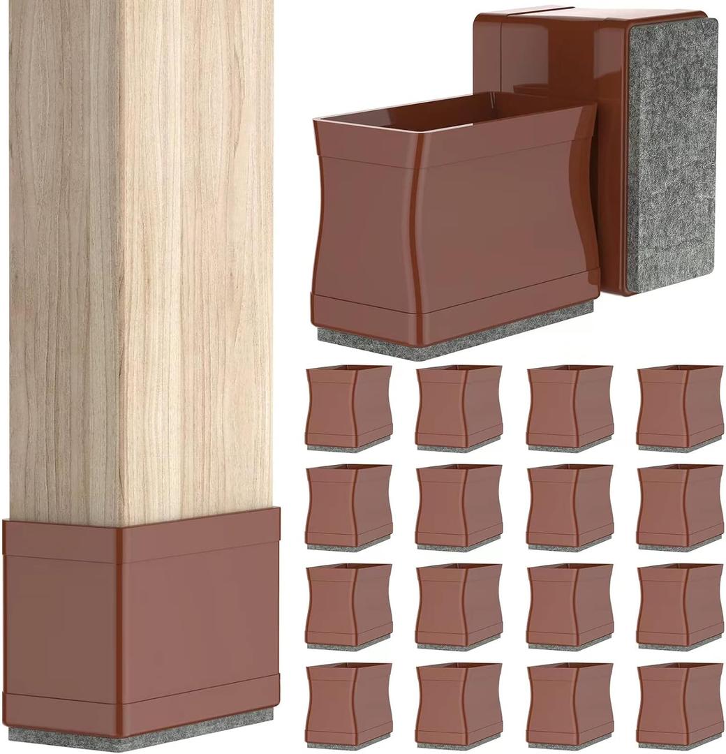 3/4" x 1 1/2" Rectangle Chair Leg Floor Protectors for Hardwood Floors Silicone Covers to Protect Wood Tile Floors Felt Pads Furniture Leg Caps Reduce Noise. Easy to Move.16 PCS Brown.