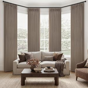 Linen Pleated Blackout Curtains 4 Panels Set 96 Inches Long for Living Room/Bedroom, Memory Trained Pinch Pleat Black Out Thermal Double Layer Office Decorative Window Curtain & Drapes 8 FT Length, 40"W x 96"L