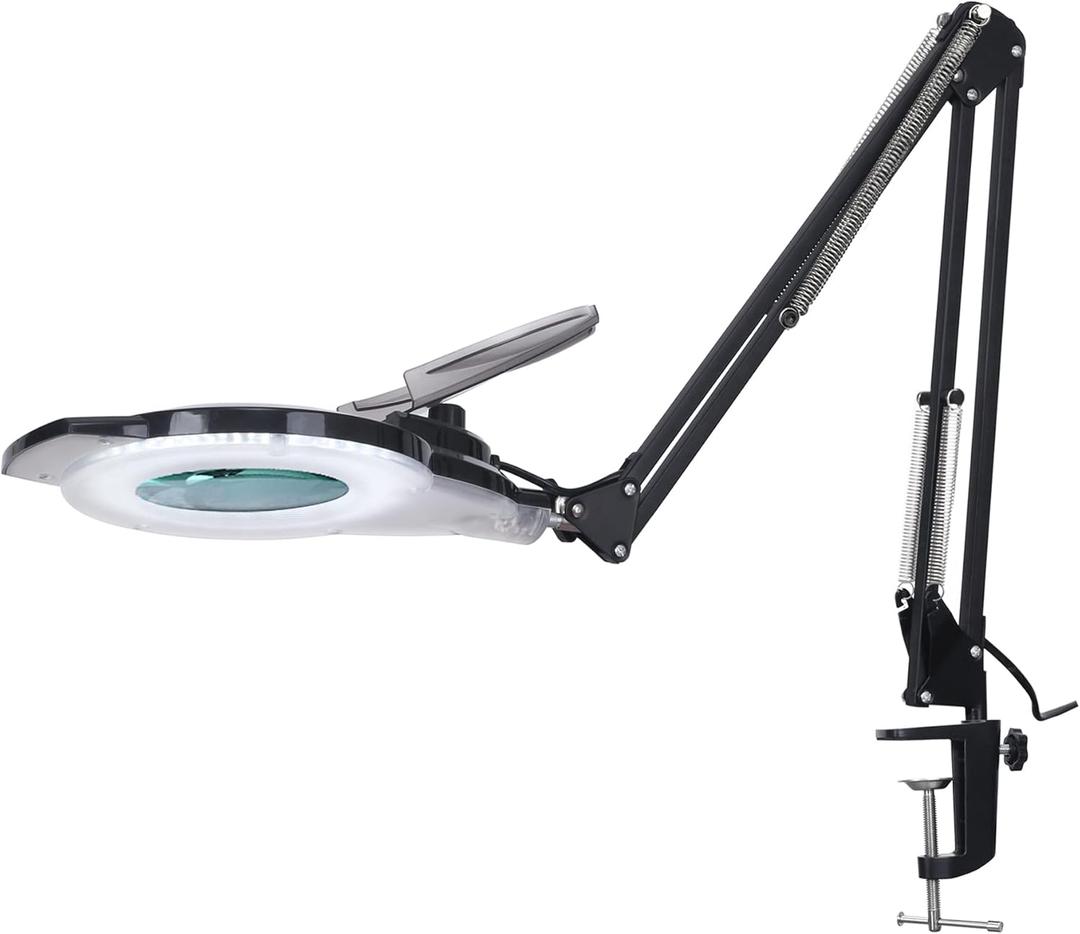 10X LED Magnifying Lamp with Clamp, KIRKAS 2,200 Lumens Dimmable Super Bright Daylight Magnifying Glass with Light, Adjustable Swivel Arm Lighted Magnifier Lamp for Reading Repair Crafts- Black