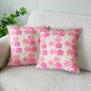 Soft Decorative Throw Pillow Covers 18x18 Cute Faux Fur Plush Pillow Covers Set of 2 Square Jacquard Pillowcase Cushion for Sofa Bedroom Living Room Christmas Valentine's Day Pink x2