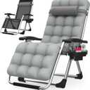 Suteck Zero Gravity Chair, Reclining Camping Lounge Chair w/Removable Cushion, Upgraded Lock and Cup Holder, Reclining Patio Chairs Folding Recliner for Indoor and Outdoor (Dove Gray)