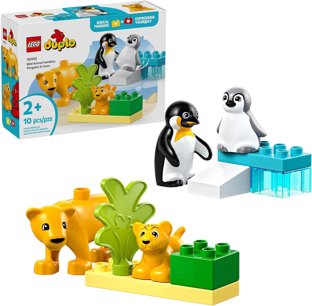 LEGO DUPLO Town Wild Animal Families Penguins & Lions Building Toy Playset - Preschool Learning & Educational Animal Toy for Toddlers, Boys and Girls, Ages 2+ - Baby Gift Ideas