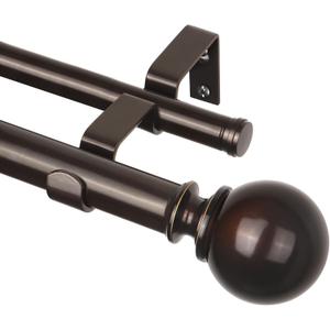 KAMANINA 1 Inch Curtain Rod 72 to 144 Inches(6-12 Feet), Telescoping Double Bronze Curtain Rod for Windows 66 to 120 Inches, Long Drapery Rods with Round Finials