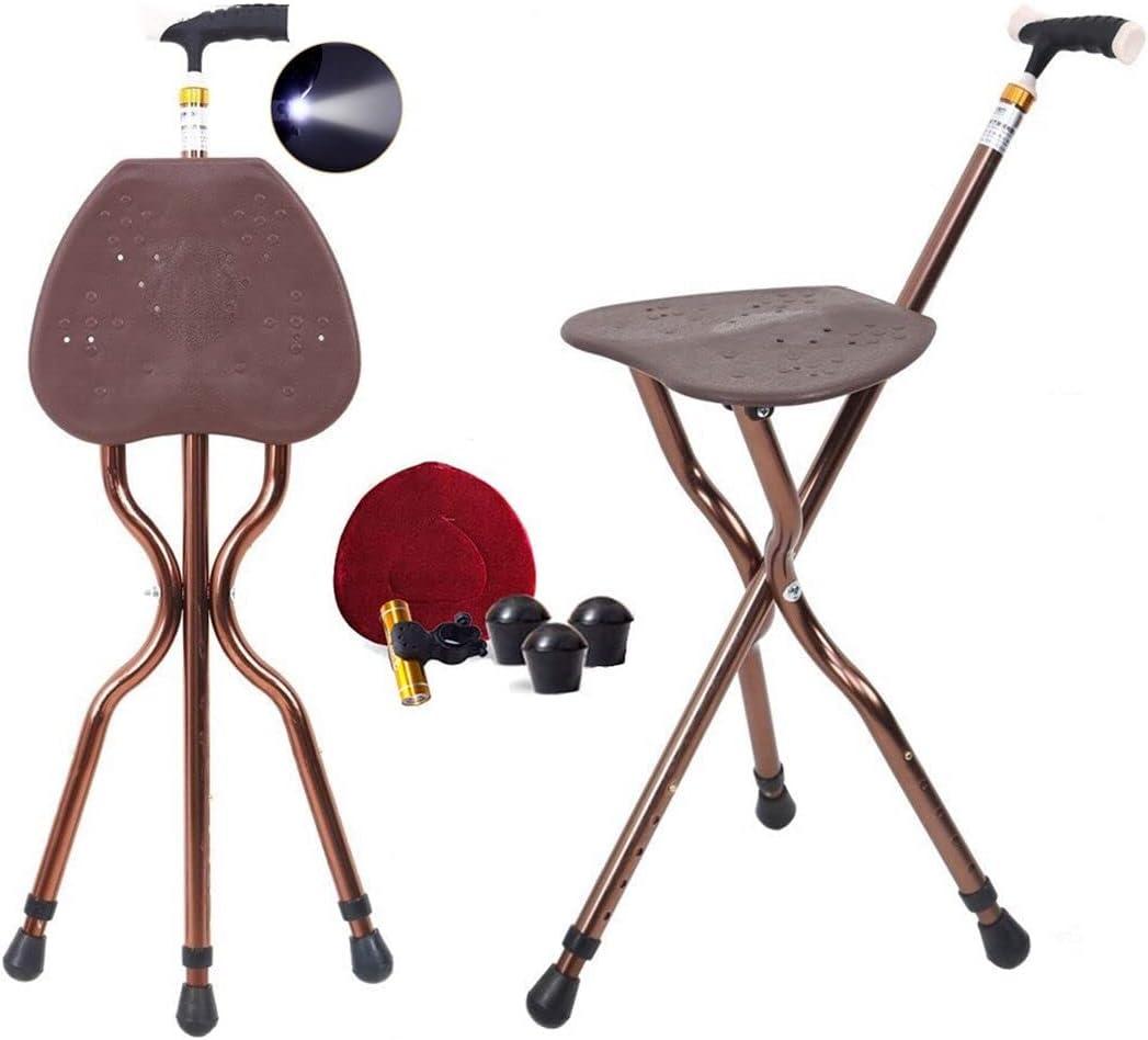 Alloy Folding Cane with Seat, 441 lbs Capacity Lightweight Adjustable with LED Walking Cane Stick with Seat, Large seat Board Cane Chair Stool Anti-Slip Walking Stick for Woman/Man Seniors