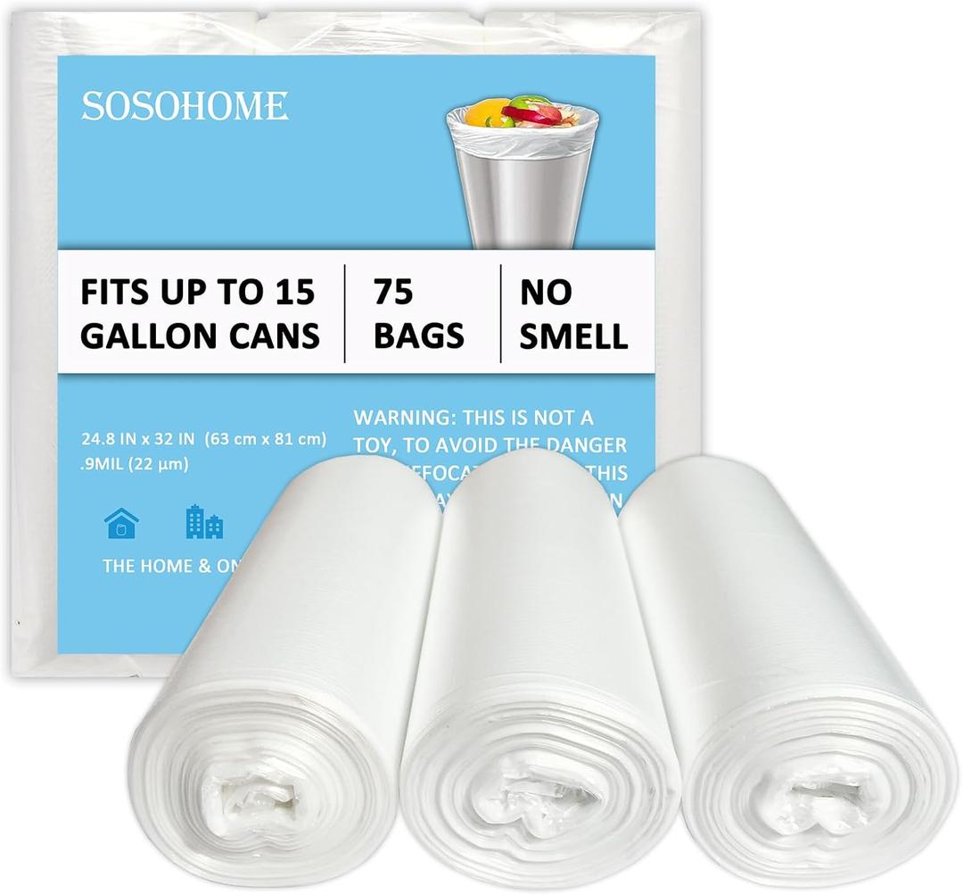 15 Gallon Trash Bags - 22 Micron Strong Tall Kitchen Office Garbage Bags, Fit Up 15 Gallon, 75 Count