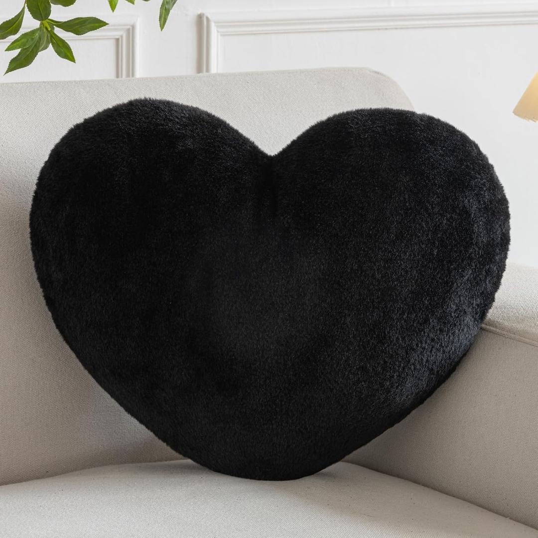 Xiashrk Heart Pillow, Heart Shaped Pillow for Bed Couch, Soft Decorative Heart Throw Pillow, Cute Decorate Pillows, Heart Pillows for Bedroom Living Room (Black, Large 19.6"x15.7")