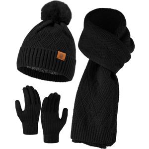 Hat Gloves Scarf Set Women - 3-Piece Scarf and Gloves Set for Women with Touchscreen Winter Glove, Scarves for Men