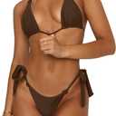Women's Bikini Sets Bathing Suits Two Piece Swimsuits Sexy Triangle Halter Bikinis Top (Brown)