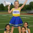 JenPen Cheerleader Dress for Kids Girls Outfit Crop Top Skirt with Bow Hair Rope and Ball Halloween Costume Set (Small)