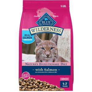 Blue Buffalo Wilderness Natural Adult Dry Cat Food, High-Protein and Grain-Free Diet, Supports Healthy Muscle Development and a Healthy Immune System, Salmon, 5-lb Bag (EXP 12/22/25)