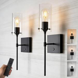 Modern Battery Operated Wall Sconce, Remote Control, Adjustable Brightness & Color Temperature (3000K/4000K/6000K), Timer & Memory, Edison Bulb, Cordless, Perfect for Bedroom, Hallway