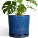 10 Inch Plant Pot - Ceramic Planter Outdoor Plant Pot Indoor with Drainage Holes and Saucer Large Flower Pot Round Decorative Planter for Garden Patio Decor Blue