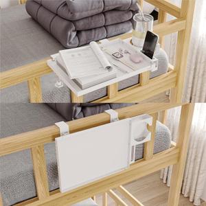 Metal Bedside Shelf Table Tray with Cup Holder, Foldable Bed Side Table for Bunk Bed & Top Bunk, College Dorm Room Essentials for Guys & Girls, Clip-on Laptop Nightstand for IKEA Beds, White, 18.7 x 10 x 4 inches