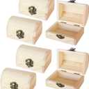 Juvale 6 Pack Small Wooden Boxes for Crafts with Hinged Lids & Front Clasp Unfinished Paintable Treasure Boxes for Arts & Crafts, Halloween & Pirate Party - 2.76 x 3.9 x 2.36 Inches Treasure Chest Set