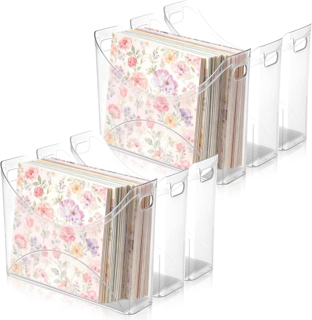 6 Pack Scrapbook Paper Storage with Handle Clear Vinyl Sheets Storage Bins Organizer Plastic Scrapbook Paper Holder for 12x12 Inch Craft Papers Book Cardstock Files Magazines Documents