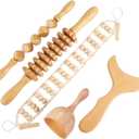 Wood Therapy Massage Tools Professional Maderoterapia Kit Body Sculpting Tools for Lymphatic Drainage and Anti-Cellulite.Wood Massager Roller Rpoe for Back and Muscle Pain Relief (5pcs)