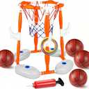 PJG Pool Basketball Hoop, 2-in-1 Floating Poolside Basketball Ring Game Football for Kids Ages 3-12, Outdoor Summer Swimming Pool Party Water Toy for Family Adults Boys Grils Birthday Gift (Orange)
