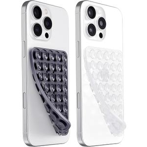 3 x JingJinYY Anteel 2 Pack Double Sided Silicone Suction Cup Phone Case Mount, Hands-Free Strong Grip Silicon Phone Holder for Selfies and Videos, Non Slip Phone Accessories (Black&Translucent)
