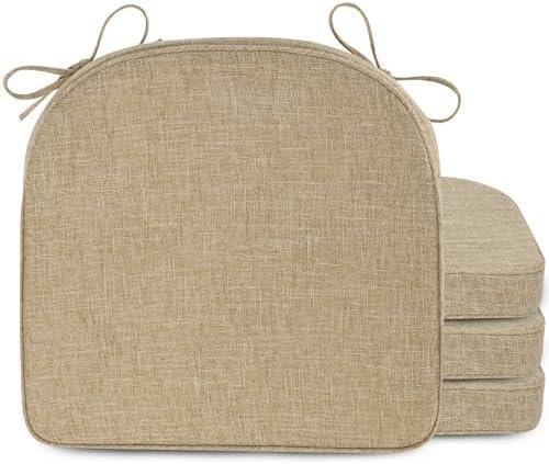 FlyGulls Non-Slip Chair Cushions Set of 4 for Dining Chairs 2" Thick Kictchen Seat Cushions Soft and Comfortable Chair Pads with Ties 16.7" x 16" Beige