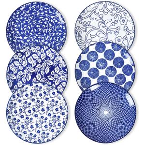 Selamica Ceramic Dessert Plates, 7 Inch Small Plates, Appetizer Plates for Kitchen, Set of 6, Microwave Dishwasher Safe, Vintage Blue