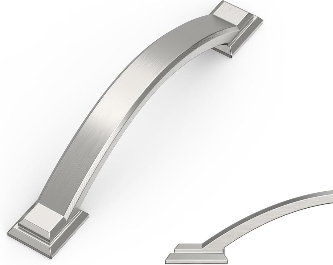 Amerdeco 10 Pack Brushed Satin Nickel Cabinet Pulls 3.75 Inch(96mm) Hole Centers, Handles for Kitchen Cabinet Hardware, Arch Cabinet Handles for Bathroom ZH0016