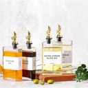 Olive Oil Dispenser Bottle for Kitchen, Soy Sauce Dispenser, Cooking Vinegar Dispenser Set, Glass Oil Cruet with 4 Pourer Spouts, Coffee Syrup Dispenser (Golden Daisy, 4 Pack)