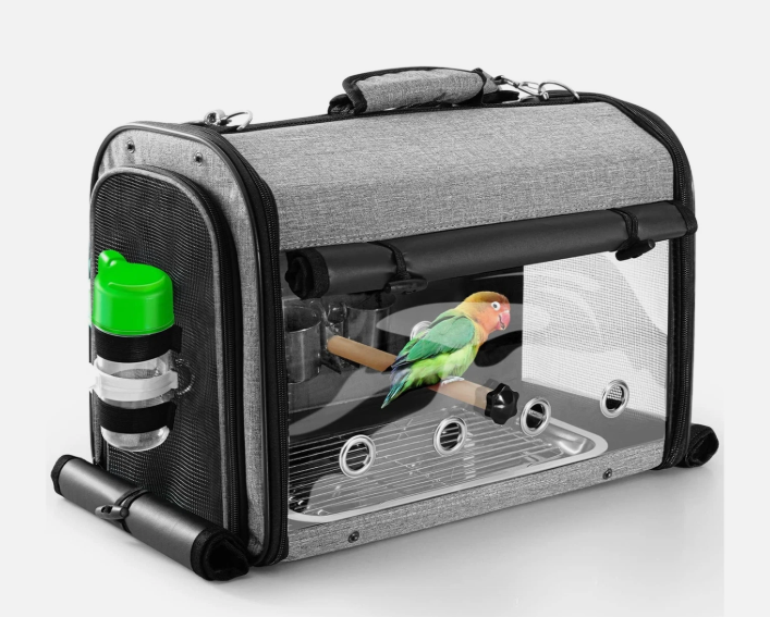 SUERTREE Bird Carrier Bag Bird Travel Cage with Stand, Lightweight Backpack for Parrot, Portable Bird Travel Bag, Pet Transparent Breathable Travel Cage (XLarge)