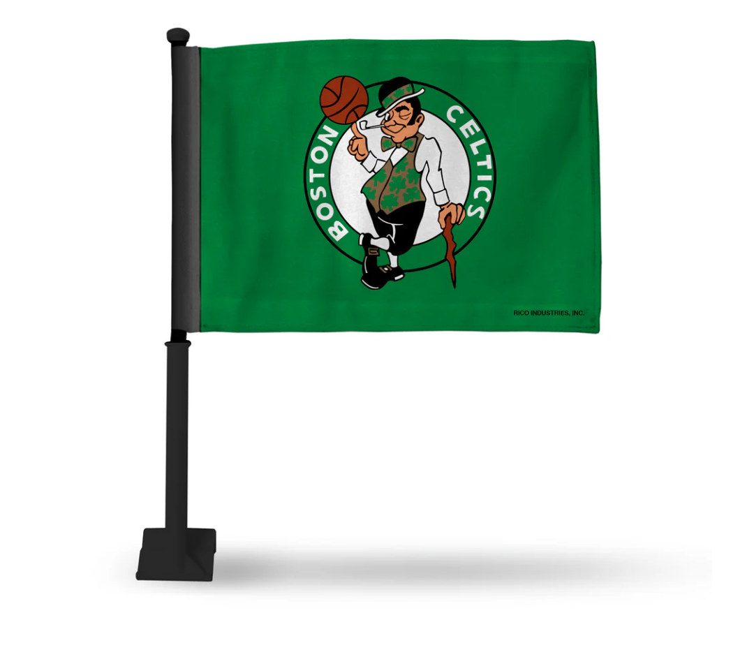 NBA Boston Celtics Double Sided Car Flag - 16" x 19" - Strong Black Pole that Hooks Onto Car/Truck/Automobile By Rico Industries Pack Of 3