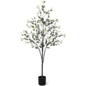 Daifunli 2 Pcs 5 FT Artificial Bougainvillea Trees Fake Bougainvillea Flowers Tree in Pot Tall Lifelike Faux Blooming Tree Large Fake Plants for Outdoor Indoor Office Home Garden Decor(White)