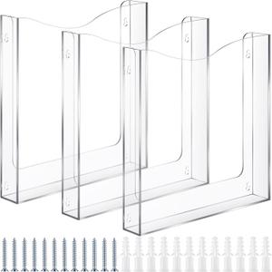 Eaasty Wall Mount File Holder Acrylic File Holder Vertical Wall Organizer Clear Pocket Hanging for Office Paper Mail Letter Magazine Storage, 9.84 x 9.84 x 1.5 Inch(3 Pieces)
