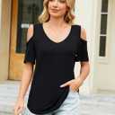 Amoretu Women's Short Sleeve Shirts Cold Shoulder Tops V Neck Blouse Tunic Shirts. S Size