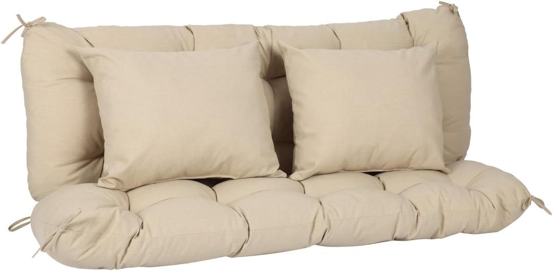 Aoodor 59" Tufted Porch Swing Cushions, Outdoor Swing Replacement Cushion 2-3 Seater with Backrest and 2 Pillows, Water and Fade Resistant Bench Seat Pad for Garden Patio Furniture, Khaki